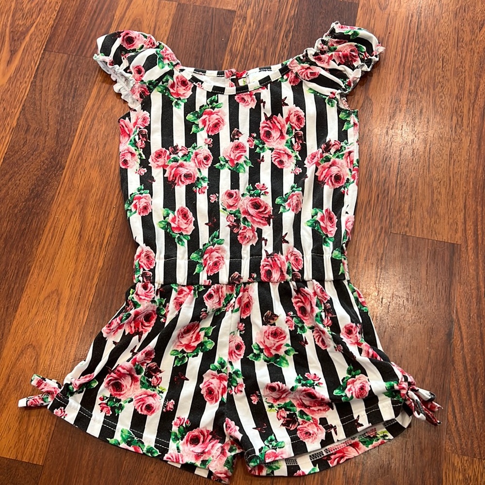 3/$12 Sweet & Soft Stripes and Roses Cap Sleeve Romper (4)